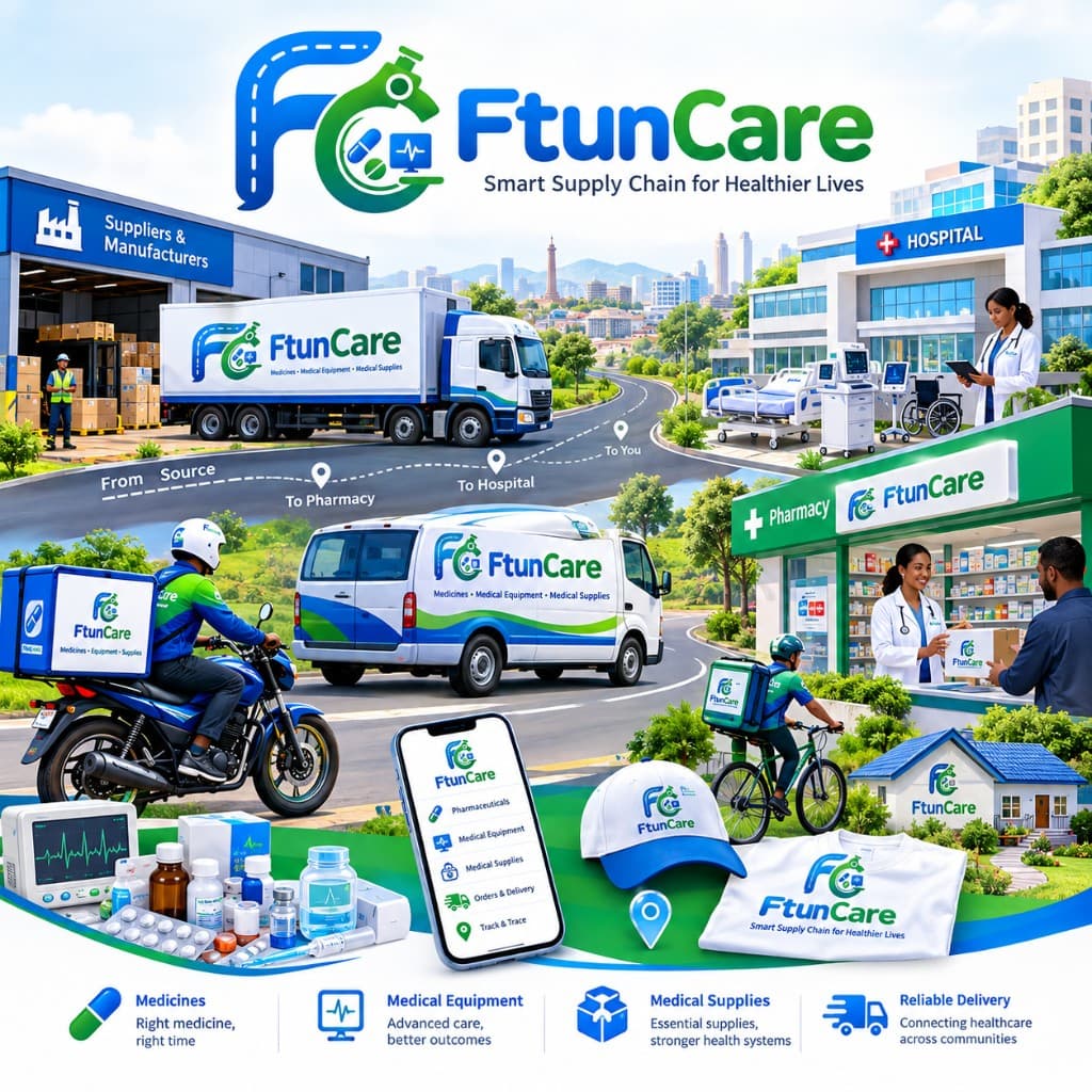 FtunCare healthcare supply network from suppliers to pharmacies, hospitals, and patients